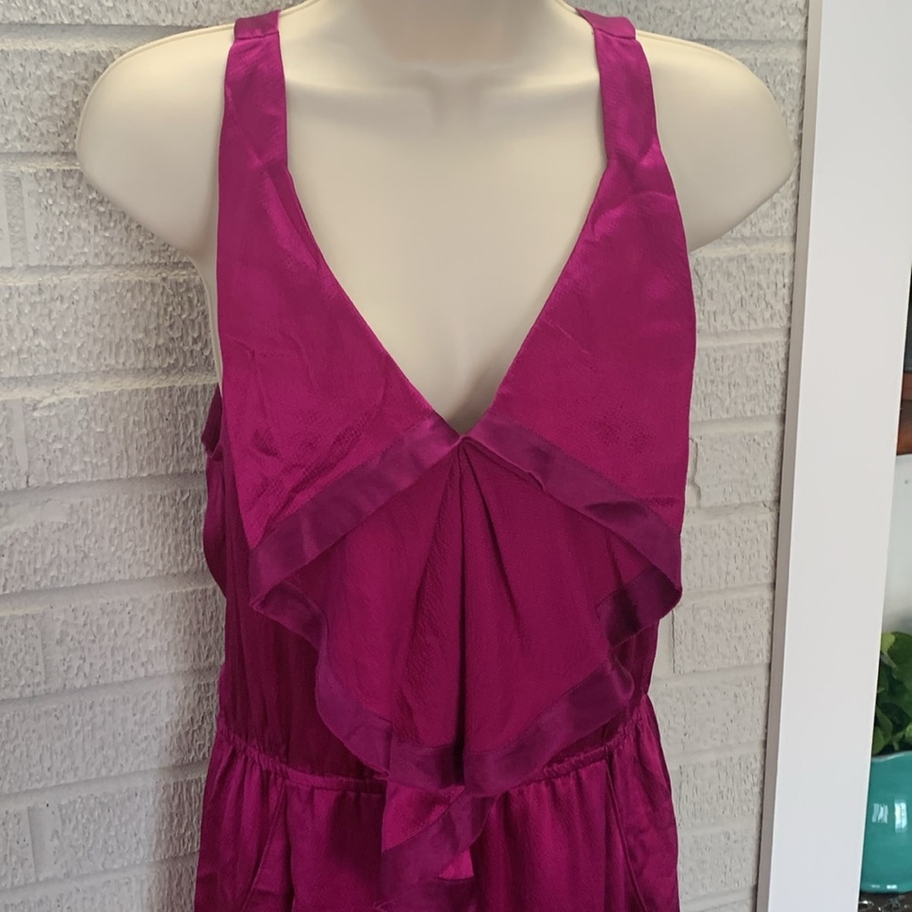 Rebecca Taylor Silk Fuchsia Size 6 Sleeveless Dress Ruffle Detail Pockets EUC - Picture 9 of 14